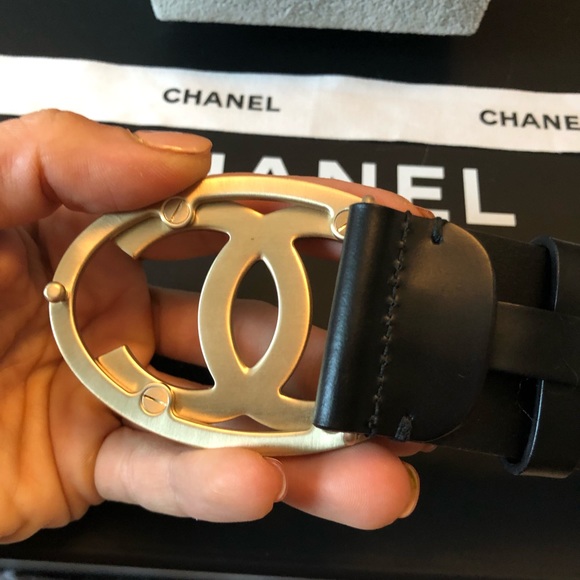 Chanel Black Leather CC Two Tone Logo Belt 85 - Picture 3 of 7